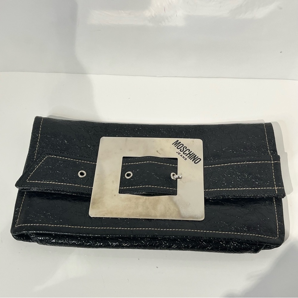 Moschino Black Clutch with Silver Buckle Detail
